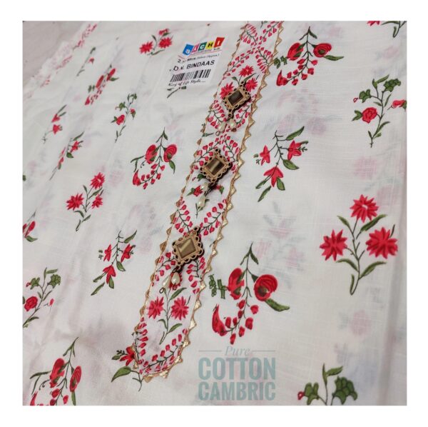 BINDAAS Pure Cotton Cambric 3-Piece Suit Set – Floral Kurti, Printed Bottom & Dupatta